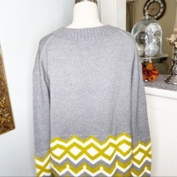 J. Crew Geometric Fair Isle Crewneck Sweater Gold Gray Cream Wool Medium - Picture 5 of 8